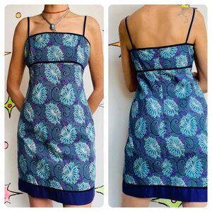 Vintage Floral Purple Women's Spaghetti Strap Mini Dress Cotton & Silk